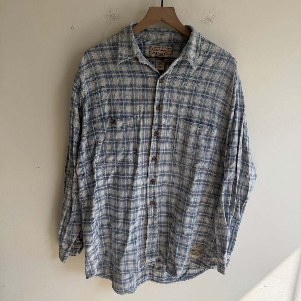 Y2K Abercrombie & Fitch The Big Shirt Mens Large Blue Plaid Button Down Cotton